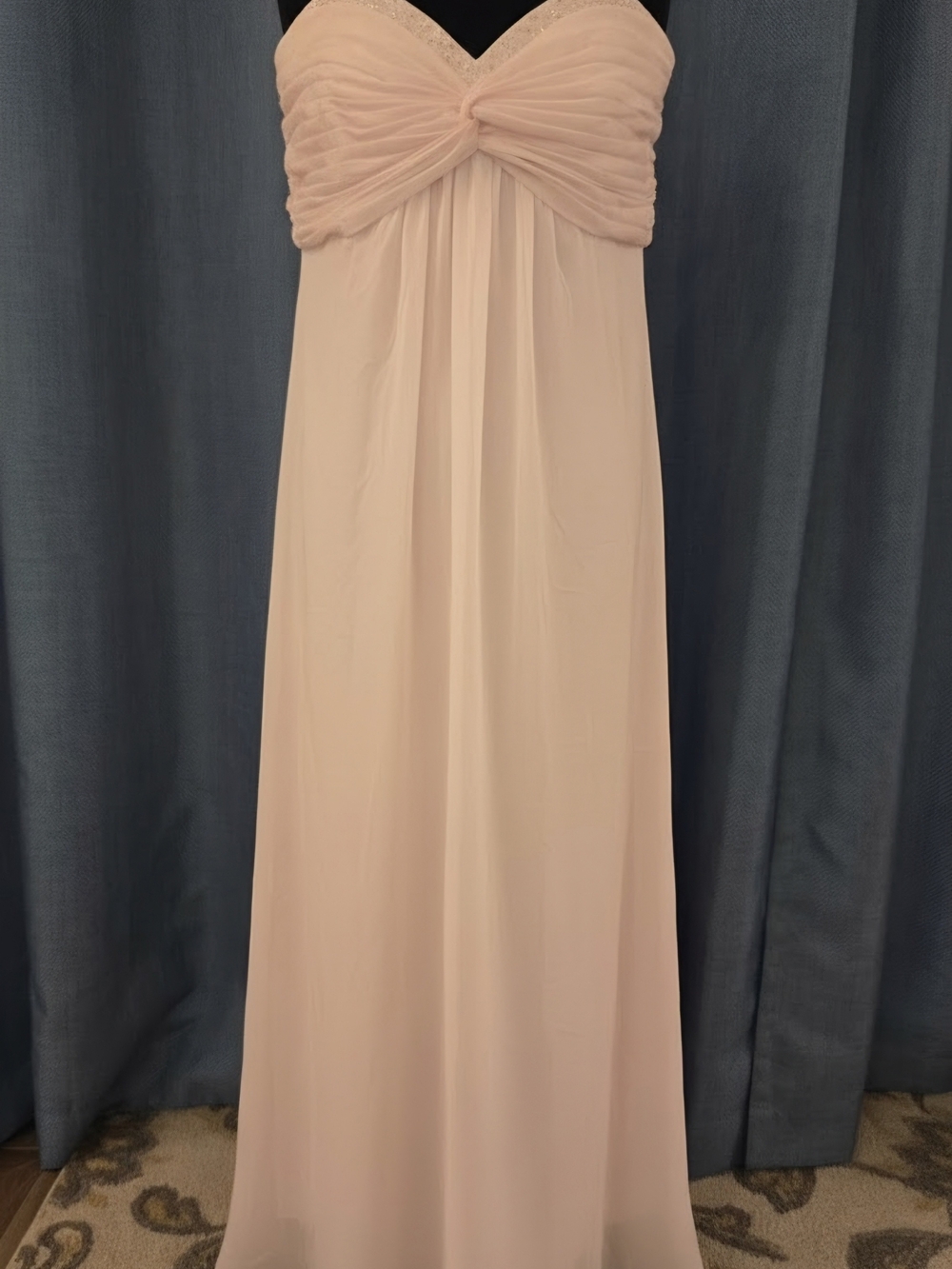 Bill Levkoff Pleated Twist Chiffon Gown (Style 479) in Petal Pink / Blush
